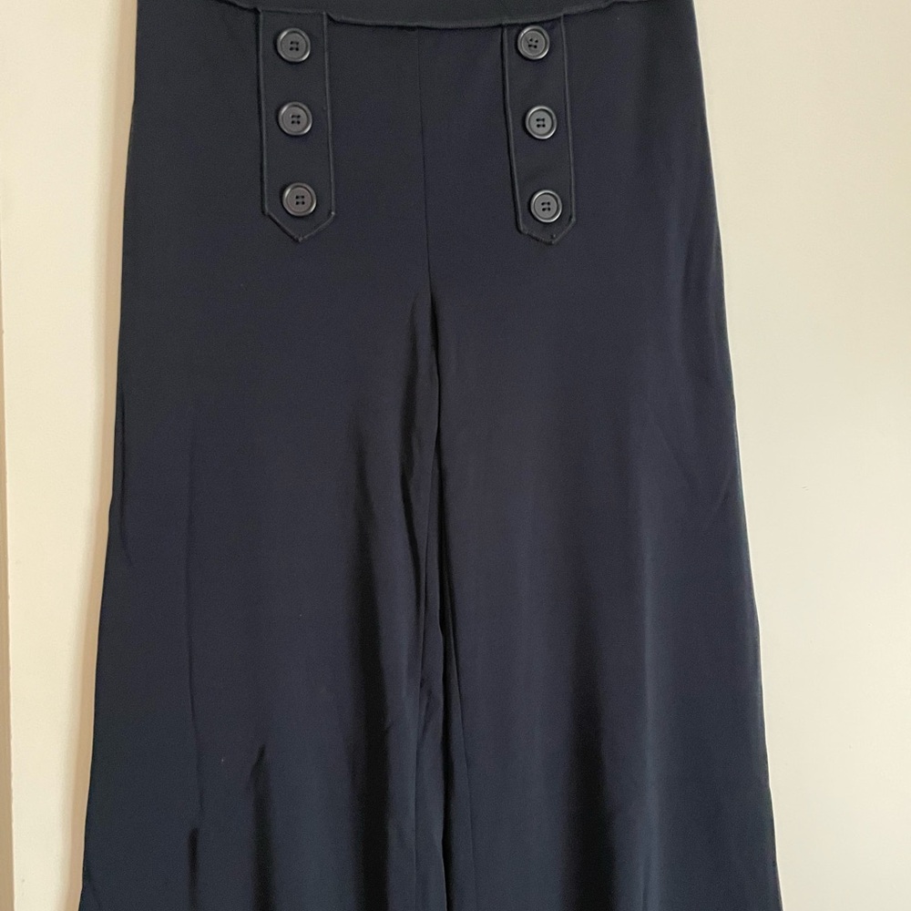 VTG: Max Studio Trouser Pants Mid Rise Wide Leg Elastic Waist Dark Navy Blue - Picture 3 of 8